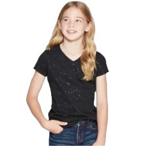Cat & Jack black tee with multi colored sparkle Girls XL (14/16)